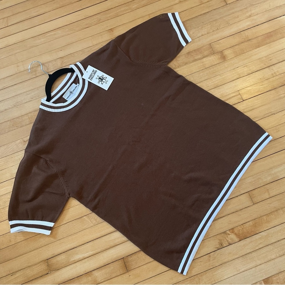 MADCAP ENGLAND NWT Moon Men's 60's Mod Tipped Knit Tee Bison Brown Retro Cotton